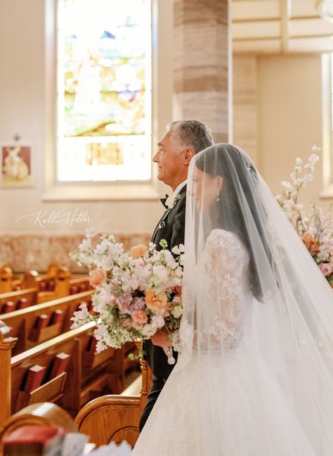 side of bride and dad walking down aisle during wedding ceremony Classic Chapel Wedding, Wedding Aisle Photo Ideas, Wedding Picture Ideas Ceremony, Wedding Ceremony Ideas Photography, Wedding Ceremony Photography Ideas, Wedding Chapel Photography, Wedding Recessional Photos, Church Ceremony Photography, Indoor Wedding Ceremony Photos