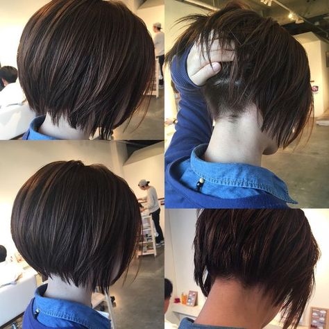 Lower back is shaved so that layers hang right. Grown out pixie. short bob undercut Simple Undercut, Bob Undercut, Pixie Bob Hairstyles, Undercut Bob, Hair Undercut, Shaved Nape, Pixie Bob, Short Bob Hairstyles, Hair Today