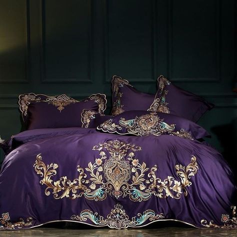 Sleep Embroidery, Embroidery Bedding, Purple Bedding Sets, Lace Bedding Set, Royal Bed, Sleep Hygiene, Egyptian Cotton Duvet Cover, Wedding Applique, Cheap Bedding Sets