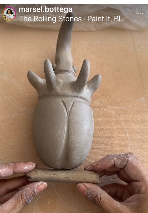 Clay Bug Sculpture, Big Clay Projects, Sculpture For Beginners, Beetle Ceramic, Ceramic Beetle, Clay Beetle, Ceramic Bug, Weird Ceramics, Clay Bugs