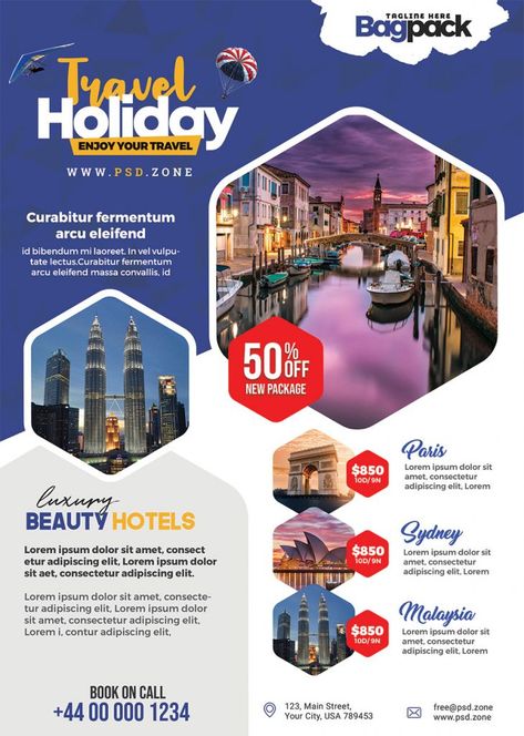 Travel Package Poster Design, Travel Agent Flyer, Travel And Tour Flyer Design, Tour Packages Design, Holiday Package Design, Tourism Flyer, Travel Flyer Design, Holiday Packaging Design, Travel Banner