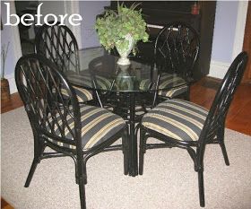 Kammy's Korner: Rattan Dining Chairs Makeover {Image Transfer With Freezer Paper} Dining Chairs Makeover, Bamboo Chair Makeover, Redo Dining Chairs, Dining Set Makeover, Rattan Kitchen, Restoring Furniture, Dining Chair Makeover, Rattan Dining Set, Dining Table Makeover