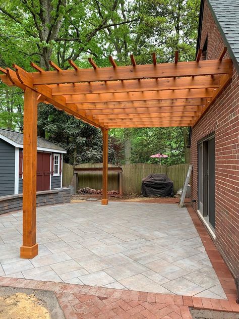 Patio designs using attached pergolas create a nice cover for your outdoor patio. Find an attached pergola design to fit your backyard space for ultimate backyard living. Attached Pergola Ideas, Attached Pergola, Diy Gazebo, Gazebo Plans, Diy Backyard Patio, Pergola Ideas, Building A Pergola, Pergola Design, Wooden Pergola