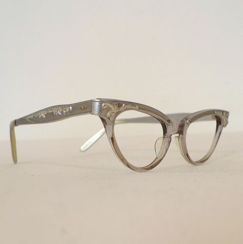 silver cat eye glasses 50s Glasses, Cat Eyewear, Silver Cat Eye, 1950s Vintage Fashion, Silhouette Online Store, Face Jewellery, Four Eyes, Fashion Eye Glasses, Vintage Eyeglasses