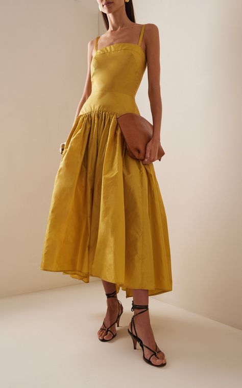 Martin Grant, Silk Midi Dress, Dropwaist Dress, Yellow Fashion, Dress Inspo, Guest Outfit, Waist Dress, Drop Waist, Fancy Dresses