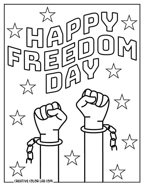 Happy freedom day Juneteenth coloring sheet of broken handcuffs. Juneteenth Worksheets For Kids, Juneteenth Crafts For Toddlers, Juneteenth Crafts For Kids, Juneteenth Coloring Pages, Holiday Worksheets, Coloring Contest, Kids Worksheets, Kids Worksheets Preschool, Easter Coloring