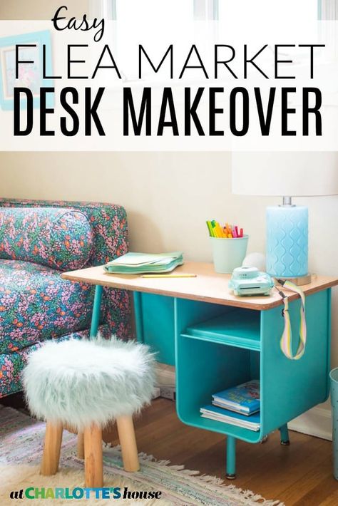 School Desk Makeover, Flea Market Flips, Diy Furniture Refinishing, Drawers Diy, Girl Bed, Flea Market Decorating, Thrift Store Furniture, Painted Desk, Old Drawers