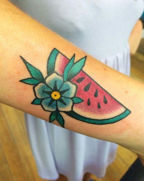 Watermelon tattoo design Whole Watermelon, Watermelon Tattoo, Fruit Tattoo, Food Tattoos, Delicate Tattoo, Tattoo Model, Old School Tattoo, Skin Art, Body Mods