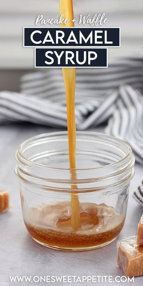 This homemade caramel syrup recipe uses only 4-ingredients and is the BEST. Perfect for drizzling on pancakes, waffles, ice cream, and even coffee! Ihop Syrup Recipe, Carmel Syrup For Pancakes, Pancake Syrup Alternative, Diy Caramel Syrup, Caramel Syrup For Pancakes, Caramel Pancake Syrup, Cream Cheese Syrup Recipe, Pancake Topping Ideas Sauces, Pancake Syrup Recipe Easy