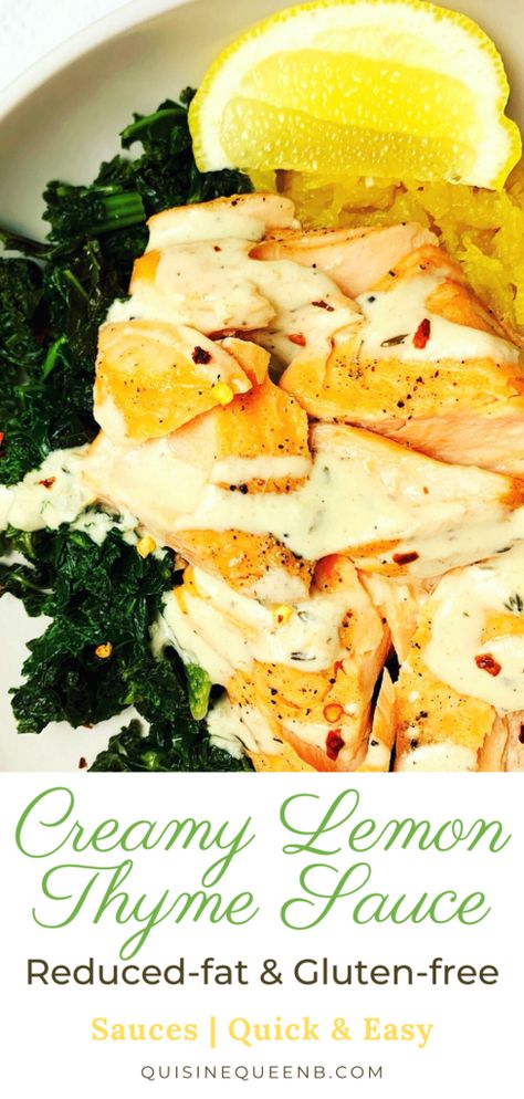 Light & Creamy Lemon Thyme Sauce (Gluten-free) | Quisine Queen B Healthy Gluten Free Dinner Recipes, Thyme Sauce, Creamy Lemon Sauce, Vegan Gluten Free Dinner, Delicious Crockpot Recipes, Gluten Free Sauces, Gluten Free Dinner Easy, Thyme Recipes, Healthy Plan