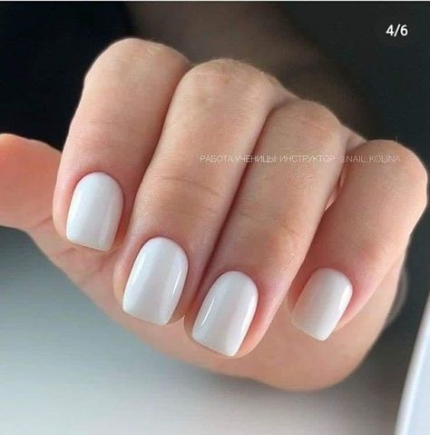 Milky Square Nails Short, Short Classy Nails 2023, White Coffin Short Nails, Squoval White Nails, Squoval Short Nails, White Short Gel Nails, Cute Short White Nails, Small White Nails, White Nails Short Square