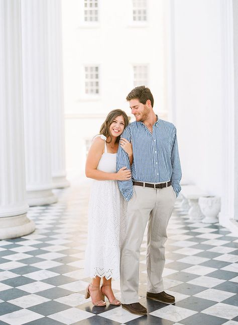 Charleston Engagement Pictures, Charleston Engagement Photos, Charleston Engagement, Engagement Picture Outfits, Checkerboard Floor, Couple Engagement Pictures, Engagement Pictures Poses, Couples Outfit, Downtown Charleston