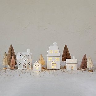 Tall House, Snow House, Christmas Village Houses, Christmas Village Display, Village Display, Charming House, Ceramic Christmas Trees, House Ornaments, Creative Co Op