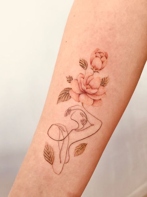 Light Color Tattoo, Colored Tattoos, Fashion Tattoo, San Jose Del Cabo, Line Flower, Pale Colors, Fine Line Tattoos, Line Tattoos, Tattoo Inspo