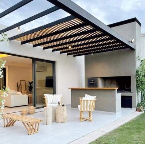 Modern Patio Design, Backyard Kitchen, Budget Patio, Modern Backyard, Terrace Design, Modern Patio, Pergola Patio, Design Exterior, Outdoor Pergola