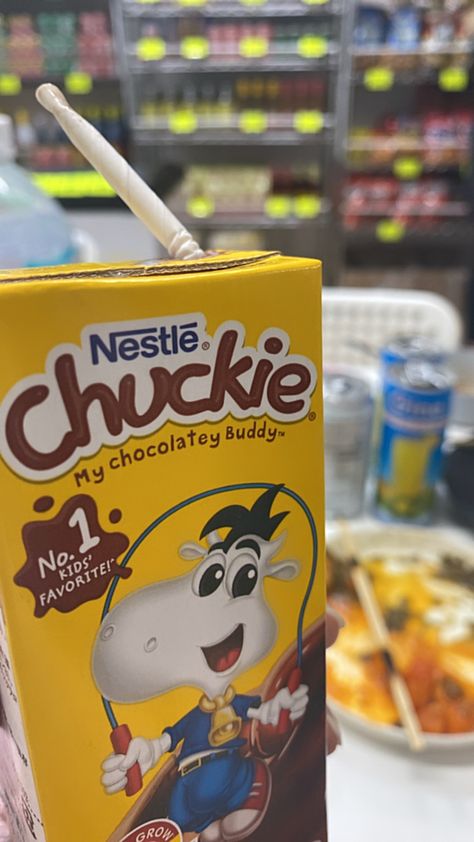 Filipino drink, chocolate milk, childhood drink Chuckie Chocolate Drink Aesthetic, Chuckie Drink, Chuckie Chocolate Drink, Choco Drink, Snack Pictures, Kids Drinks, Food Snap, Chinese Letters, Happy 17th Birthday