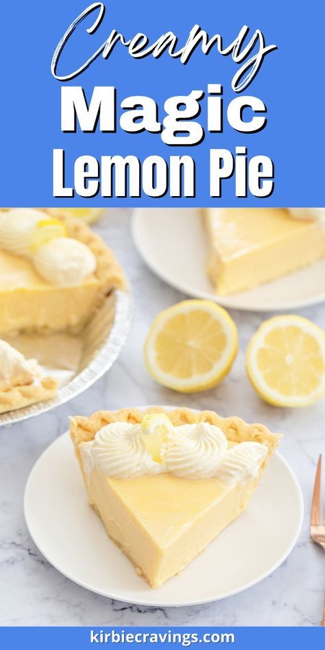 Creamy Magic Lemon Pie is created with tangy lemon juice, rich condensed milk, and luscious egg yolks, baked to golden perfection in a flaky crust. This 4 ingredient lemon pie is delightfully creamy and effortlessly elegant, it's a dessert that beckons with every silky, citrusy bite. This is an easy lemon pie that does not require a méringue topping! Lemon Drop Pie Recipe, Magic Custard Pie, Lemon Cream Pie Recipe, Lemon Meringue Pie Recipe Condensed Milk, Canned Lemon Pie Filling Recipes, Eagle Brand Lemon Pie, Lemon Pie Filling Recipes, Easy Lemon Meringue Pie Recipe, Lemon Pie Recipe Condensed Milk