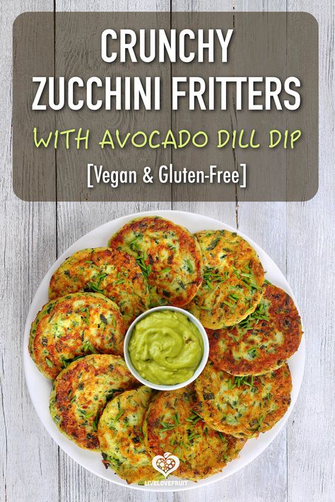 Crunchy Zucchini, Vegan Zucchini Fritters, Zucchini Health Benefits, Snacks Dinner, Dip Vegan, Zucchini Fritters Recipe, Chickpea Fritters, Dill Dip, Vegan Zucchini