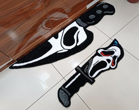 Ghostface Knife, Horror Movie Decor, Ghost Kitchen, Carpet Art, Scream Mask, Space Ghost, Funky Rugs, Halloween Words, Islamic Cartoon