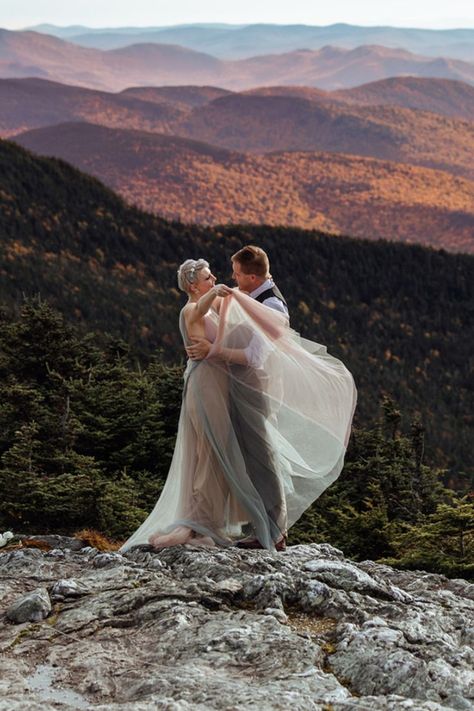 WHIMSICAL VERMONT FALL ELOPEMENT | VERMONT ELOPEMENT PHOTOGRAPHER- AJ and David elope on top of Mt. Mansfield in Vermont Vermont Fall, Fall Elopement, Stowe Vermont, Burlington Vermont, Outdoor Elopement, Big Mountain, Changing Leaves, Ceremony Location, Adventure Wedding