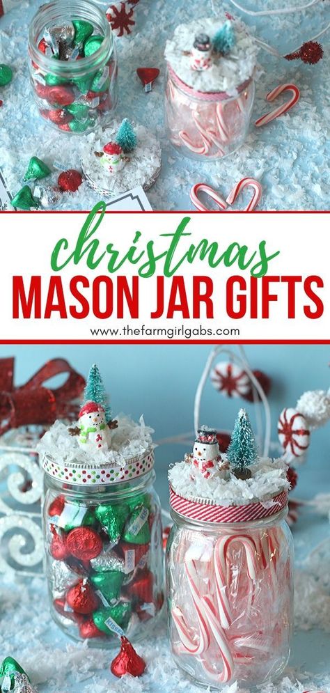 Spread some sweet cheer to friends and family with these DIY Christmas Mason Jar Gifts. Fill these treat jars with Christmas candy or a favorite snack. Mason jar gifts are easy to make and fun to give. #masonjarcraft #christmasgift #christmasmasonjargift Christmas Mason Jar Gifts, Diy Mason Jar Gifts Christmas, Mason Jar Gifts Recipes, Christmas Jar Gifts, Mason Jar Candy, Mason Jar Christmas, Mason Jar Christmas Crafts, Christmas Mason Jars Diy, Christmas Candy Jars