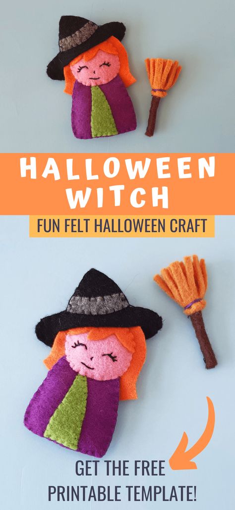 Autumn Felt Crafts, How To Make Felt Witch Hat, Halloween Felt Patterns Free Printable, Witchy Felt Crafts, Halloween Felt Board, Mini Felt Witch Hat Diy, Applique Crafts, Felt Witch Doll, Felt Halloween Decorations