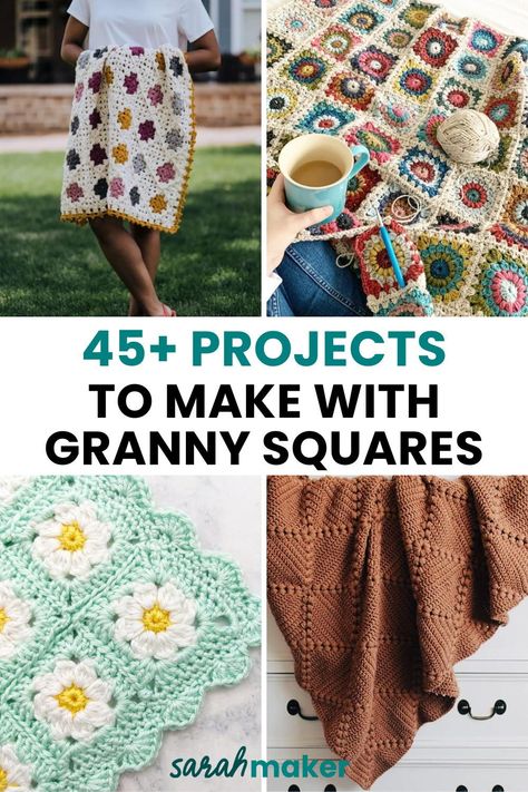 Ask any crocheter – granny squares are a classic! In this article, I’ll share 45+ of our favorite granny square projects with you. From cozy blankets to trendy tote bags, there are so many things to make with granny squares! Grab your hooks and let’s get started! Crochet Granny Squares Projects, Crochet Square Project Ideas, Crochet Squares Projects, Crochet Square Ideas Projects, Make With Granny Squares, Granny Square Things To Make, Big Granny Square Projects, All In One Granny Square Yarn, Crochet Patterns With Granny Squares