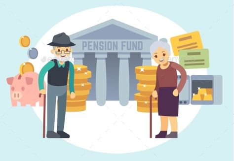 Senior People Saving Pension Money Financial Illustration, Handout Design, Flat Vector People, Retirement Savings Plan, Pension Plan, Traditional Ira, Tax Prep, Credit Card Balance, Tax Payment