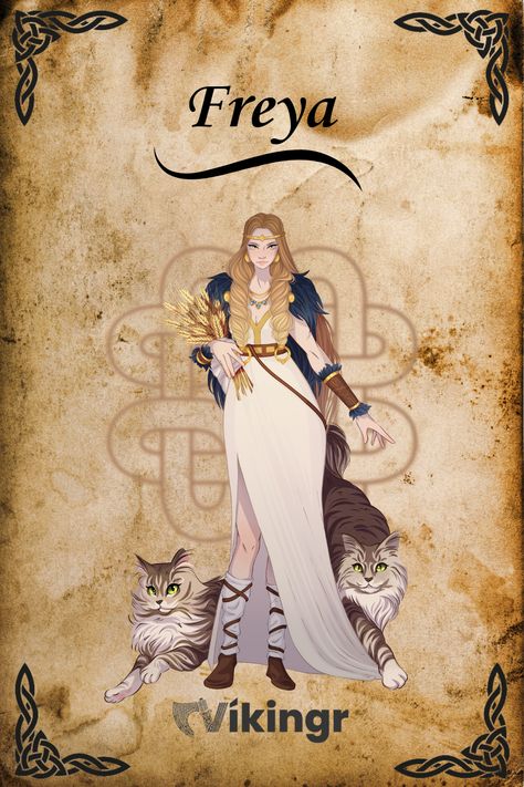 Just because she was the goddess of love and fertility, it doesn't mean that Freya wasn't fierce and powerful.   On the contrary...  #NorseMythology #NordicRunes #Vikings #VikingGods #MythologyMonday #NorseCulture #AncientReligion #NorseLegends #VikingLore #NordicTraditions #GodsOfTheNorth #VikingSagas #MythicalBeings #NorsePantheon #VikingWarriors #Freya Freya Goddess Outfit, Nordic Mythology Art, Norse Goddesses, Norse Mythology Book, Freyja Goddess, Norse Goddess Of Love, Goddess Freya, Freya Goddess, Nordic Runes