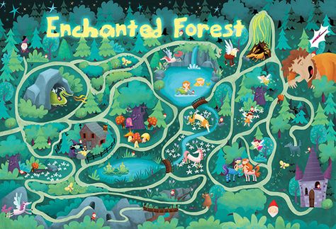 Enchanted Forest on Behance Julie Cossette Quebec, Canada Cartoon Map, Forest Games, Forest Map, Plush Design, Board Game Design, Design And Illustration, Game Concept Art, Book Posters, Illustrated Map