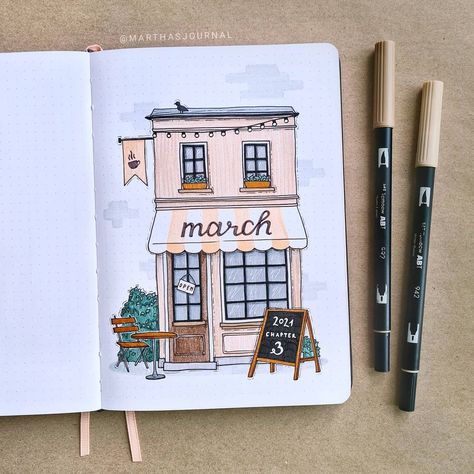 Coffee Shop Theme, March Themes, Cute Coffee Shop, Bullet Journal Cover Ideas, Bullet Journal Paper, Bullet Planner, Bullet Journal Aesthetic, Bullet Journal Diy, Better Late Than Never