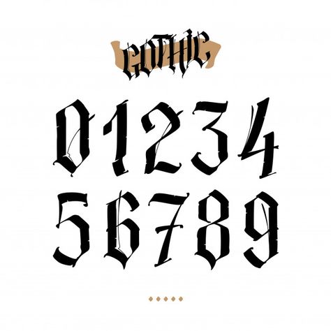 The numbers are in the gothic style Prem... | Premium Vector #Freepik #vector #vintage Graffiti Numbers, Number Tattoo Fonts, Font Tato, Tattoo Fonts Alphabet, Tattoo Fonts Cursive, Tattoo Lettering Design, Chicano Lettering, Tattoo Lettering Styles, Number Tattoo