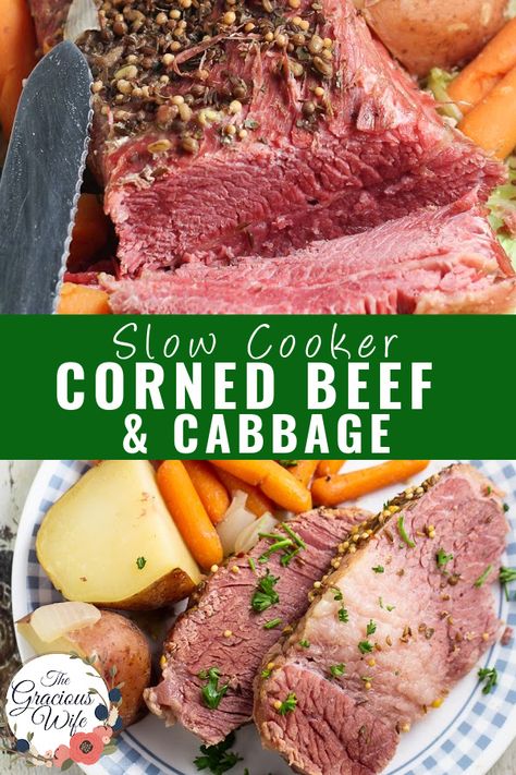 Easy Slow Cooker Corned Beef and Cabbage creates tender, fall-apart beef and warm, flavorful veggies and potatoes, all in this simple Crock Pot recipe. Seriously, the best corned beef ever! Corned Beef Recipes Crock Pot, Cabbage Slow Cooker, Corned Beef Recipes Slow Cooker, Corned Beef And Cabbage Recipe, Beef And Cabbage Recipe, Crock Pot Corned Beef, Slow Cooker Corned Beef, Corn Beef, Corned Beef And Cabbage