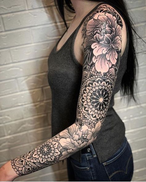 Mandala Sleeve Tattoo, Mandala Tattoo Sleeve Women, Mandala Arm Tattoo, Mandala Arm Tattoos, Mangas Tattoo, Mandala Sleeve, Mandala Tattoo Sleeve, Geometric Mandala Tattoo, Geometric Sleeve Tattoo