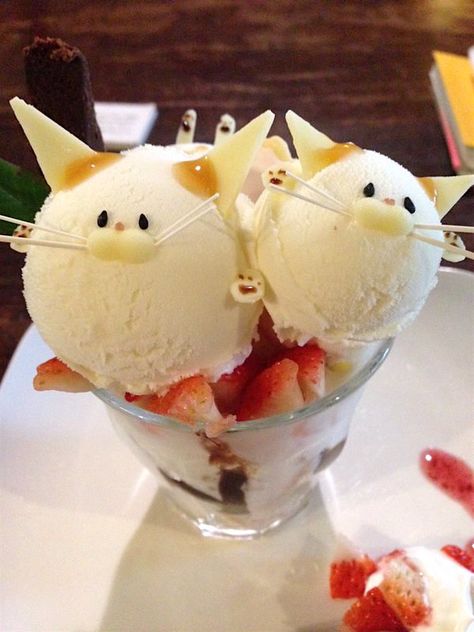 Adorable Cat Parfaits Are Served at This Traditional Japanese Book Cafe - My Modern Met Kawaii Dessert, Japanese Dessert, Japanese Snacks, Japanese Sweets, Kawaii Food, Cute Desserts, Food Obsession, Cafe Food, Beautiful Food