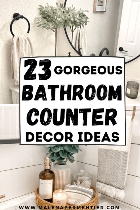 Bathroom Counter Storage, Bathroom Counter Decor Ideas, Counter Decor Ideas, Bathroom Counter Decor, Bathroom Vanity Decor, Restroom Decor, Counter Decor, Bathroom Counters, Bathroom Counter