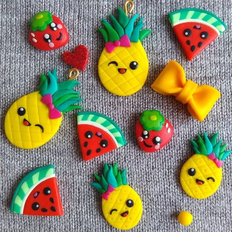 #earrings #jewelry #fimo #polymerclay #polymerclayjewelry #funnyfood #kawaii #foodearrings #foodjewelry #pineapple #watermelon #bow #yellow… Pineapple Watermelon, Earrings Funny, Chat Kawaii, Earrings Kawaii, Polymer Clay Kawaii, Clay Magnets, Funny Earrings, Pineapple Earrings, Polymer Clay Diy