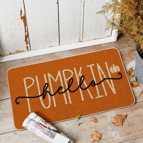 Artoid Mode Orange Hello Pumpkin Fall Doormat, Autumn Home Decor Low-Profile Switch Rug Door Mat Floor Mat for Indoor Outdoor 17x29 Inch Hello Doormat, Fall Doormat, Autumn Home Decor, Hello Pumpkin, Decor Baie, Pumpkin Fall, Shower Accessories, Shower Stall, Autumn Home