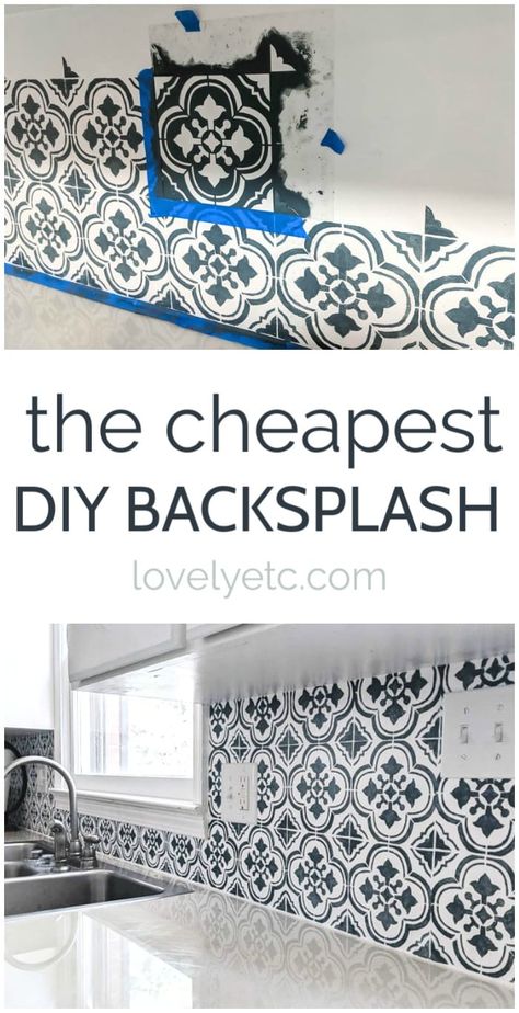 Inexpensive Backsplash, Diy Kitchen Makeover Ideas, Easy Backsplash, Paint Backsplash, Diy Kitchen Backsplash, Painted Tile, Kitchen Design Diy, Kitchen Diy Makeover, Diy Backsplash