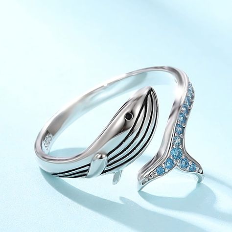 Cute Sea Animals, Whale Jewelry, Ocean Ring, Snake Ring Silver, Whale Tail, Birthday Ring, Blue Whale, Ring Blue, Christmas Gift Jewelry