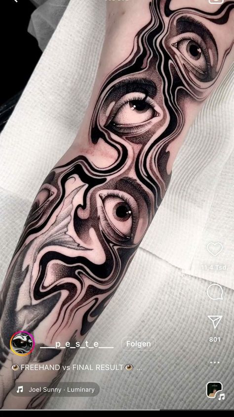 Eyeball Sleeve Tattoo, Dark Abstract Tattoo, Eye Tattoo Sleeve, Fluid Tattoo, Swirl Tattoo, Eyeball Tattoo, Geometric Sleeve Tattoo, Water Tattoo, Tattoo Inspiration Men