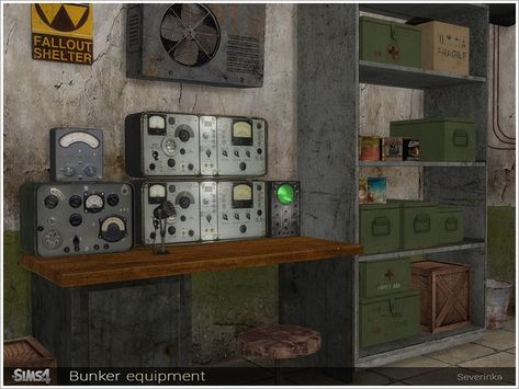 A set of decor (equipment) for the design of the bunker in the style of post-apocalypse. Found in TSR Category 'Sims 4 Decorative Sets' Sims 4 Apocalypse, Zombie Apocalypse House, Apocalypse House, House Sims 4, Die Sims 4, Sims 4 Download, Single Bed Frame, The Sims 4 Download, The Sims 2