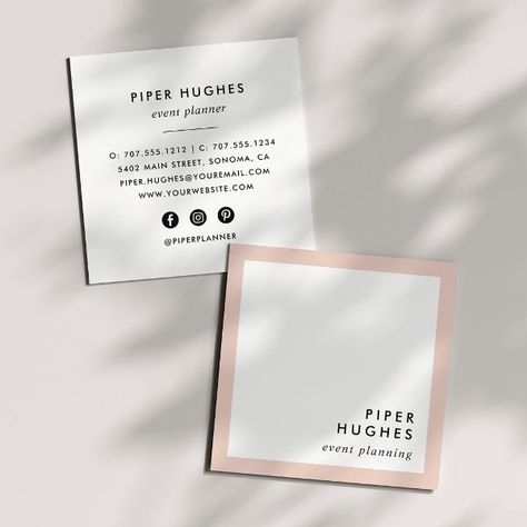 Minimalist Modern Script Boho Chic Neutral Taupe Business Card Pink Social Media Icons, Font Presentation, Pink Social Media, Portfolio Moodboard, Square Business Cards, Business Card Design Inspiration, Pink Border, Millennial Pink, Graphic Design Work