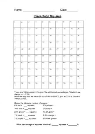 Percentage Squares Teaching Decimals, Percentages Math, Fractions Decimals And Percentages, Pre Algebra Worksheets, Homework Sheet, Improper Fractions, Maths Resources, Algebra Worksheets, Maths Ideas