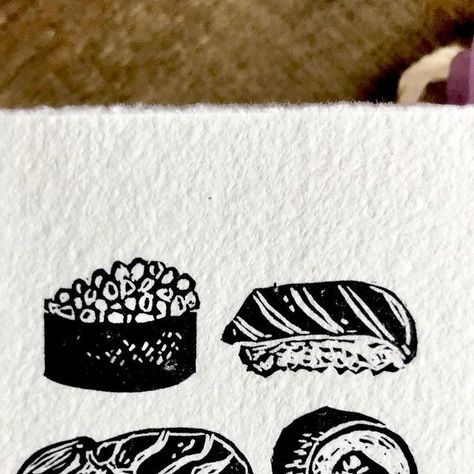 Linocut Food, Sushi Print, Print Lino, Lino Printing, Relief Print, Lino Print, Bday Party, Printmaking, Etsy Seller