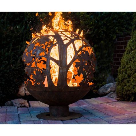 Fancy Flames Globe Leaf Outdoor Fire Pit Fire Pit Size, Fire Pit Materials, Fire Pit Landscaping, Wood Fire Pit, Outdoor Space Design, Fire Pit Furniture, Propane Fire Pit Table, Steel Fire Pit, Casa Country