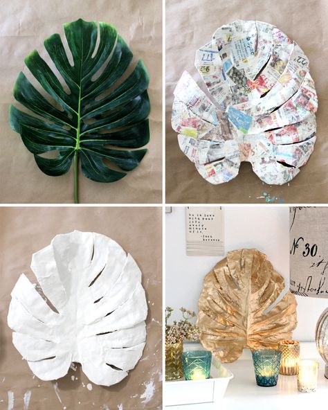 Monstera Leaf Art, Art For Summer, Paper Mache Paste, Paper Mache Projects, Making Paper Mache, Paper Mache Clay, Paper Mache Sculpture, Paper Mache Art, Paper Mache Crafts