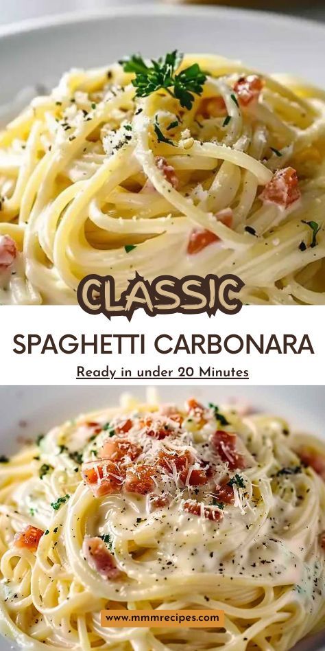 This classic spaghetti carbonara is rich, creamy, and oh-so-delicious! Made with just a handful of simple ingredients—crispy pancetta, eggs, parmesan, and pasta—it’s an easy yet indulgent dish that comes together in minutes. The velvety sauce coats each strand of spaghetti for a restaurant-worthy meal right at home. Perfect for a cozy dinner or when you want to impress with minimal effort! Ready to dig in? Click for the full recipe and bring the taste of Italy to your table! Spaghetti Carbonara Recipe Creamy, Egg Sauce Pasta, Easy At Home Meals Dinners, Pasta Carbonara Recipe Easy, Spicy Carbonara Pasta, Carbonara Sauce Recipe Creamy, Leftover Spaghetti Sauce Ideas Dinners, Spaghetti Carbonara Easy, Home Made Pasta Recipes Easy