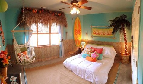 Gorgeous kids' bedroom brings home the tropical style in a delightful fashion [Design: DeZignsByD] Bedroom Tropical Style, Hawaiian Bedroom, Childrens Bedrooms Design, Minimal Scandinavian, Beach Themed Bedroom, Summer Bedroom, Tropical Bedrooms, Bedroom Trends, Kids Bedroom Designs