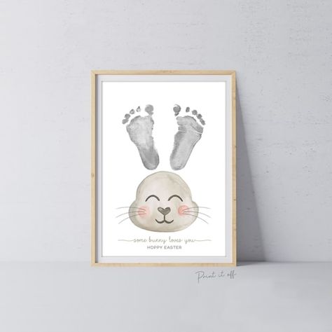 Easter Footprint, Easter Bunny Footprints, Babysitting Crafts, Footprint Craft, Baby Art Projects, Footprint Crafts, Some Bunny Loves You, Memory Crafts, Happy Easter Bunny